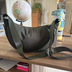 Half-moon Crescent Nylon Crossbody Bag / Purse - Deep Olive Green -NWT